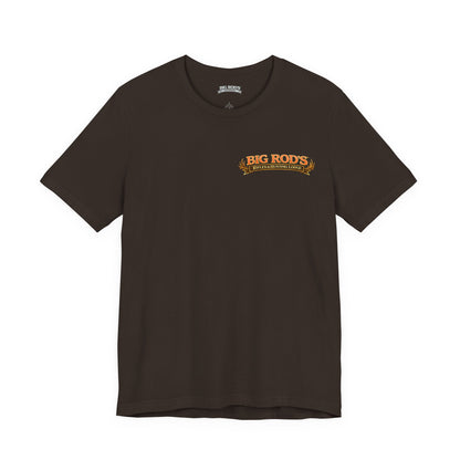 BIG ROD'S Rifles & Hunting Lodge | HOT Camo and Loud Bangs - T-Shirt (Dark Colors)
