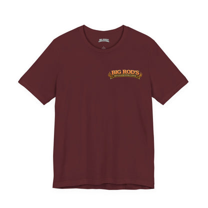 BIG ROD'S Rifles & Hunting Lodge | HOT Camo and Loud Bangs - T-Shirt (Dark Colors)
